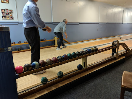 Duckpin bowling pins and lane at The Thames Club