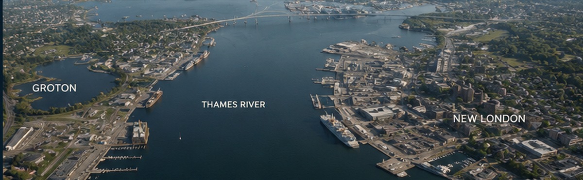 The Thames River connecting New London and Groton